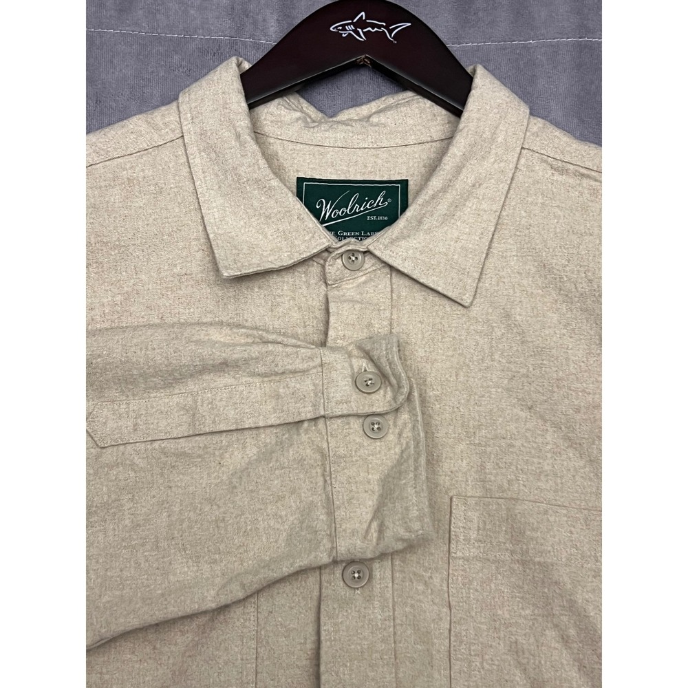 Woolrich Button Down Shirt Mens XXL Beige Excellent Green Label Flannel Cotton